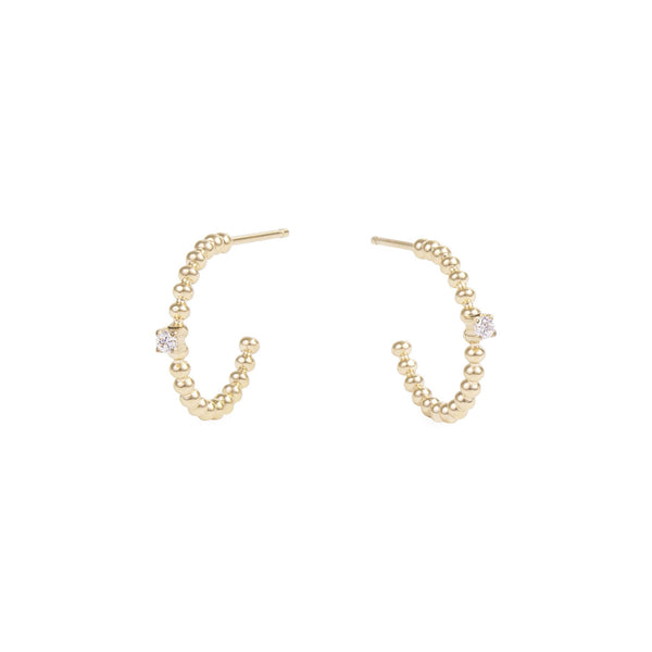 gold small beads hoop earrings stone stainless steel MIA petites boucles d'oreilles or anneau billes pierre acier inoxydable T419E004DO