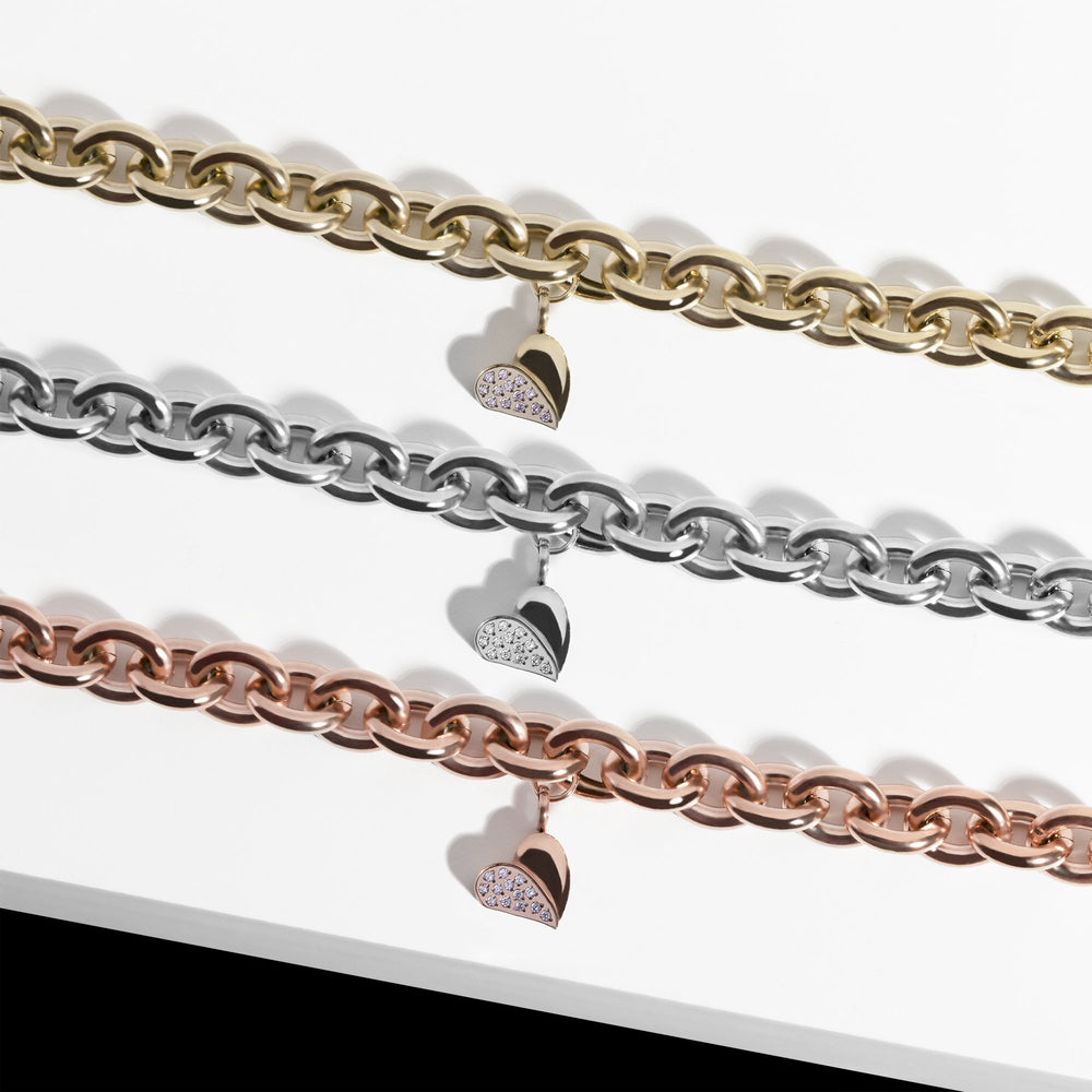 gold heart charm bracelet stainless steel