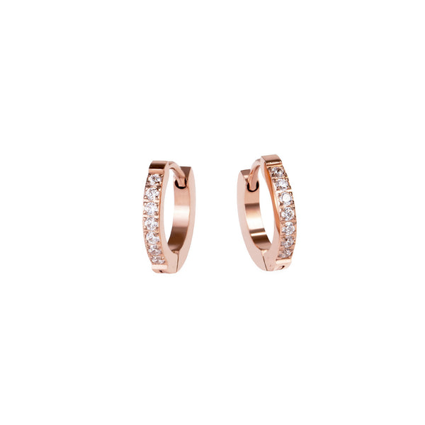 small half eternity huggie earrings stainless steel hypoallergenic mia jewelry petites boucles d'oreilles dormeuse pierres acier inoxydable T120E009DORO