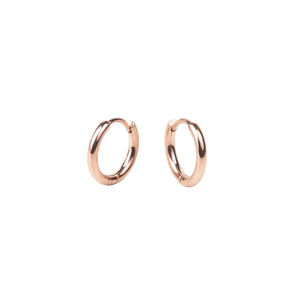 Stainless Steel Stacks Rose Gold Plain Hoop Huggie Earrings T121E012DORO