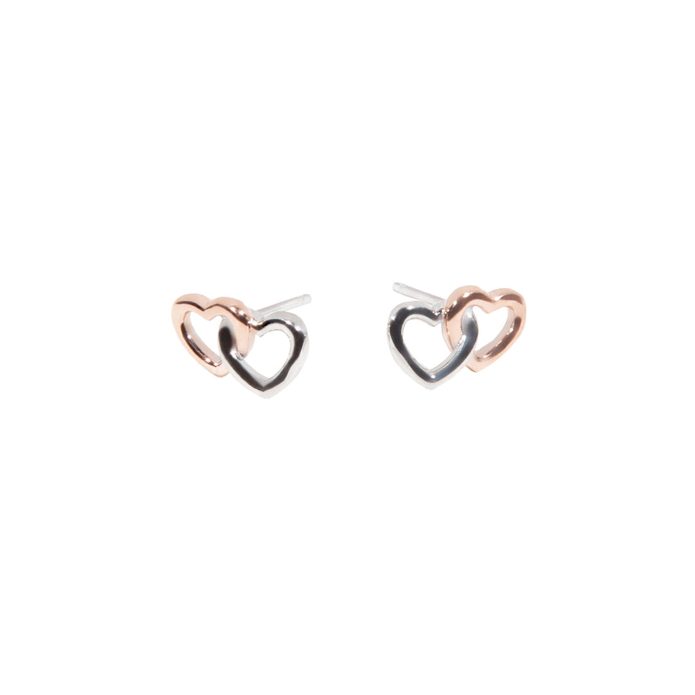Rose gold Double heart stainless steel earrings boucles d'oreilles double coeur or rose acier inoxydable MIA