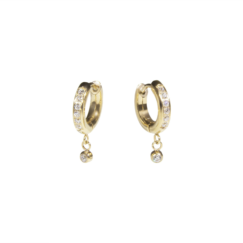 Gold stainless steel half eternity huggie earrings with pendant boucles d'oreilles dormeuses demi éternité or avec pendentif acier inoxydable MIA T220E005