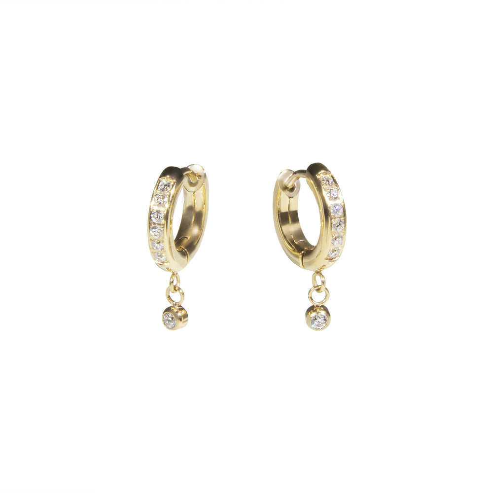Gold stainless steel half eternity huggie earrings with pendant boucles d'oreilles dormeuses demi éternité or avec pendentif acier inoxydable MIA T220E005