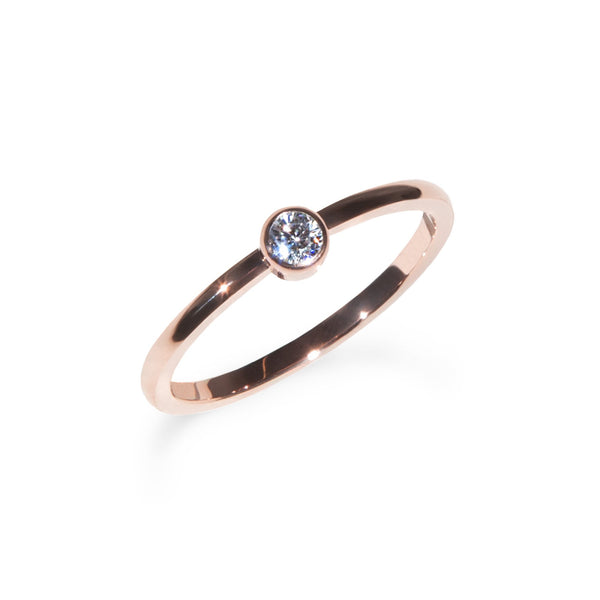 Rose gold circle stone ring stainless steel Bague or rose pierre ronde acier inoxydable MIA