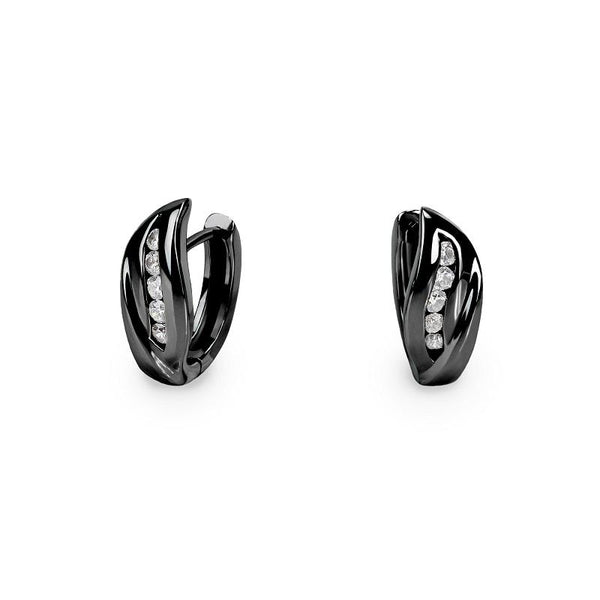 black waved huggie earrings hypoallergenic T416E004NO MIAJWL