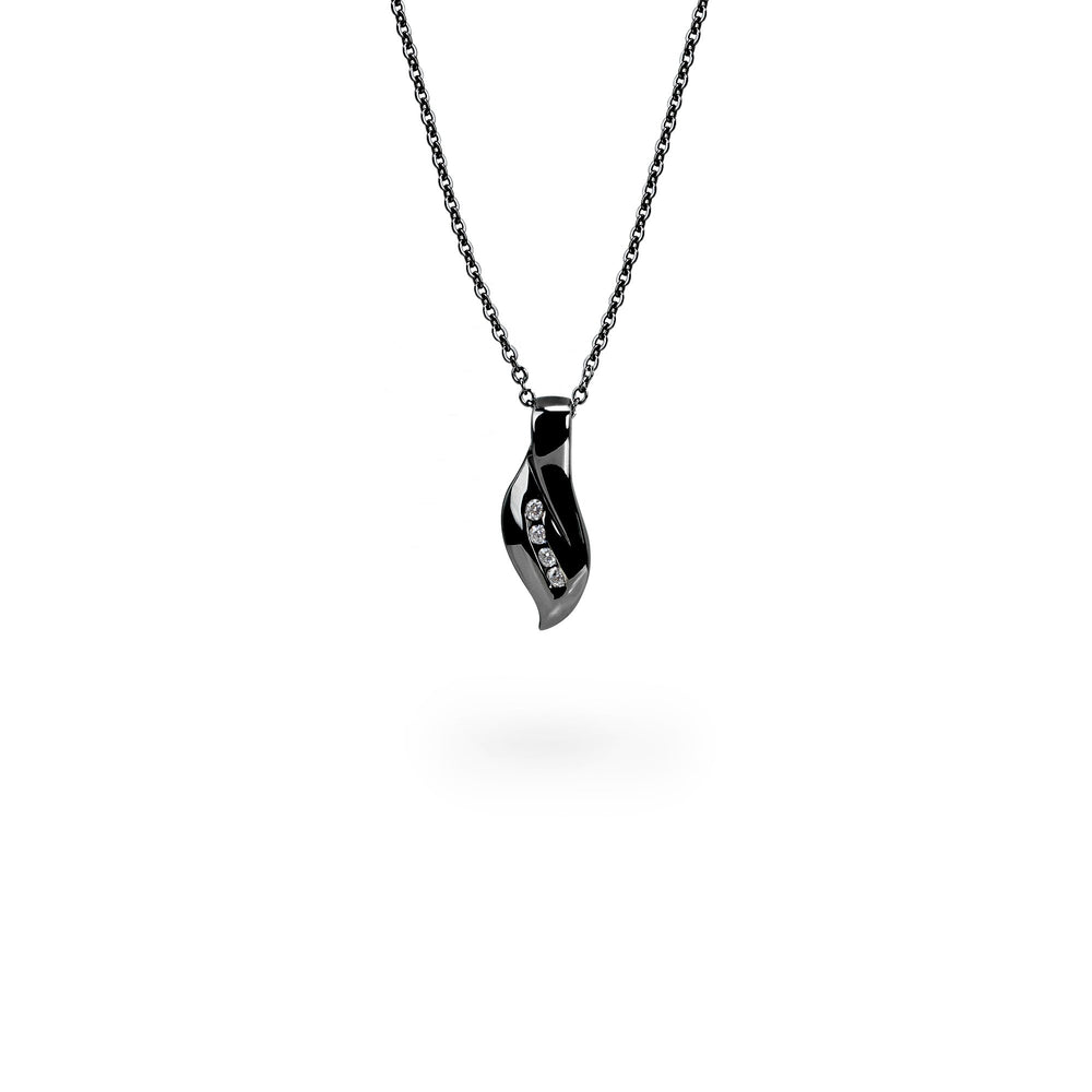 black twisted pendant necklace stones stainless steel T416P003NO MIAJWL