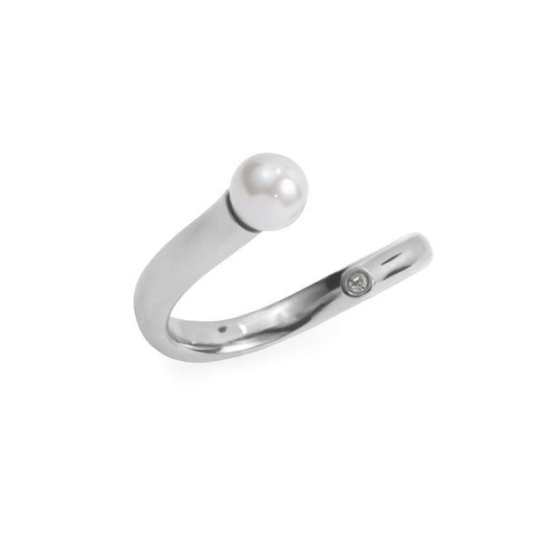 minimal pearl stone ring stainless steel