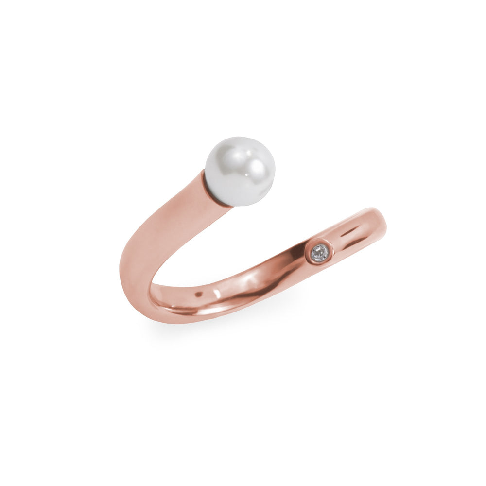 minimal pearl stone ring rose gold stainless steel