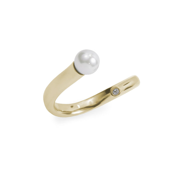 minimal pearl stone ring gold stainless steel 
