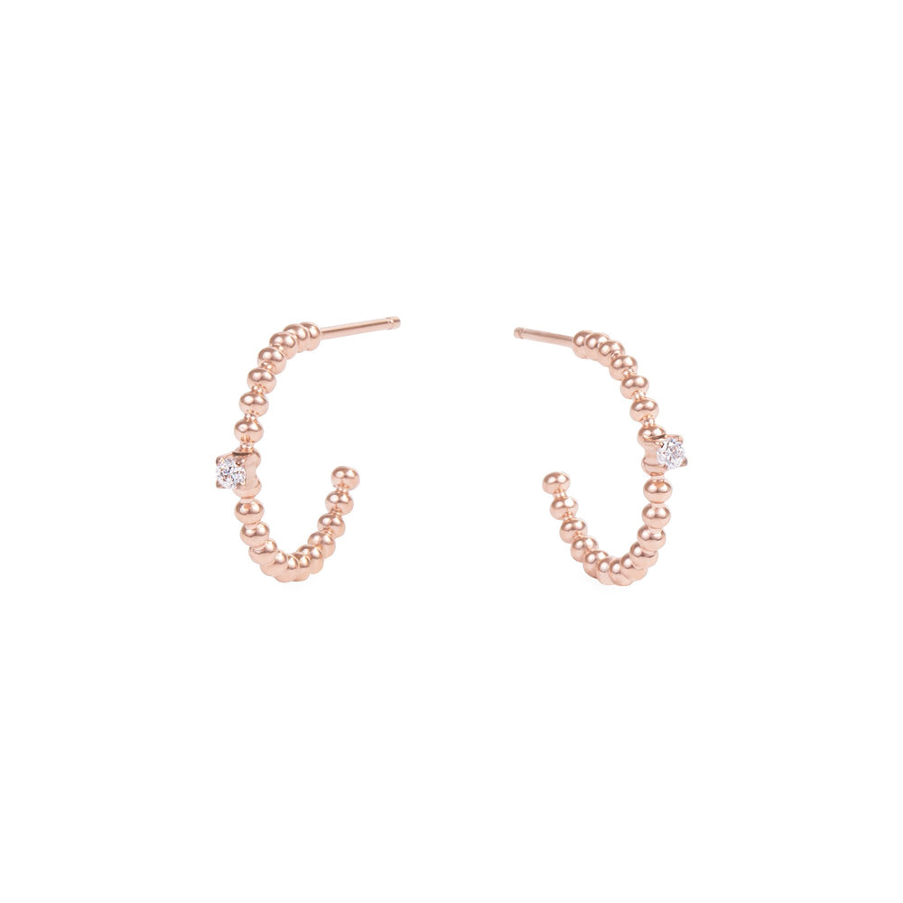 rose gold small beads hoop earrings stone stainless steel MIA petites boucles d'oreilles or anneau billes pierre acier inoxydable T419E004DORO
