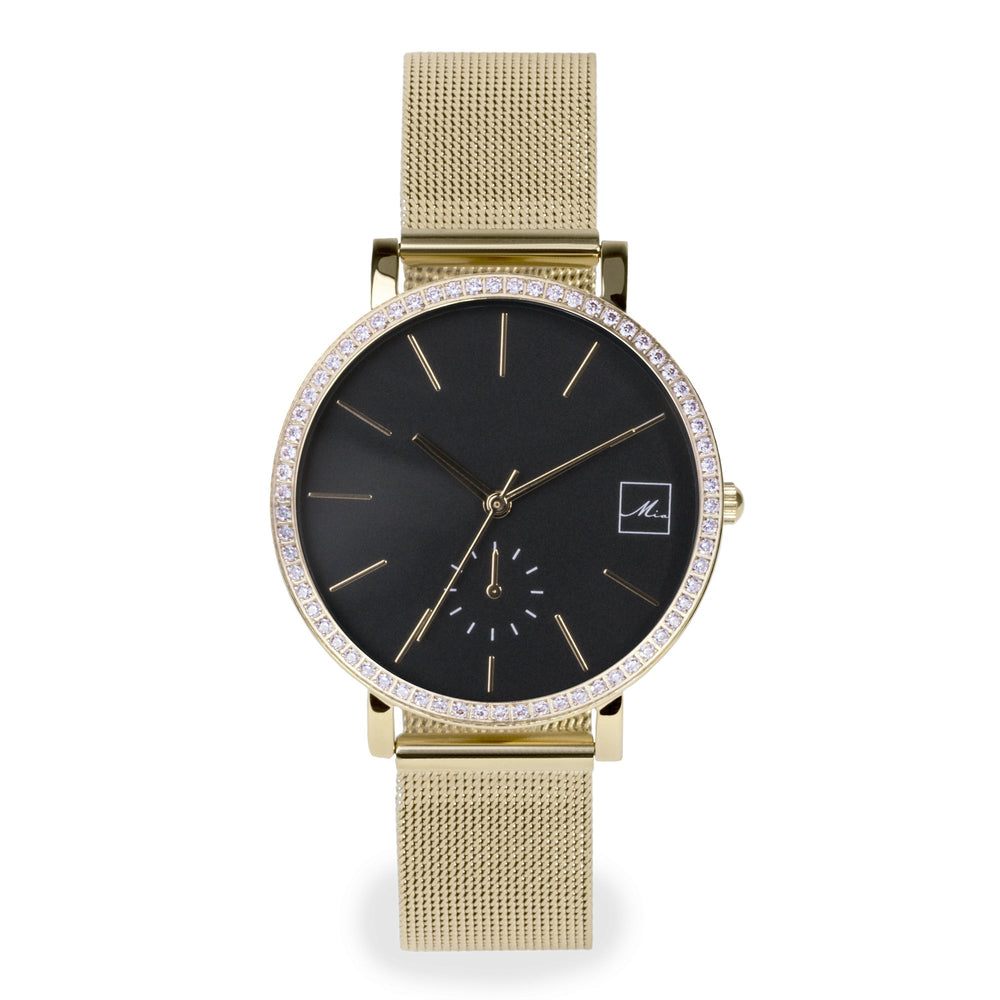 minimal gold watch with stones