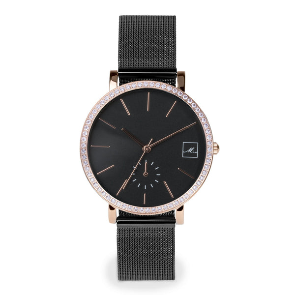 black minimal watch with stones MIAJWL