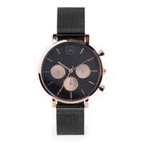 minimal black chrono watch women with rose gold