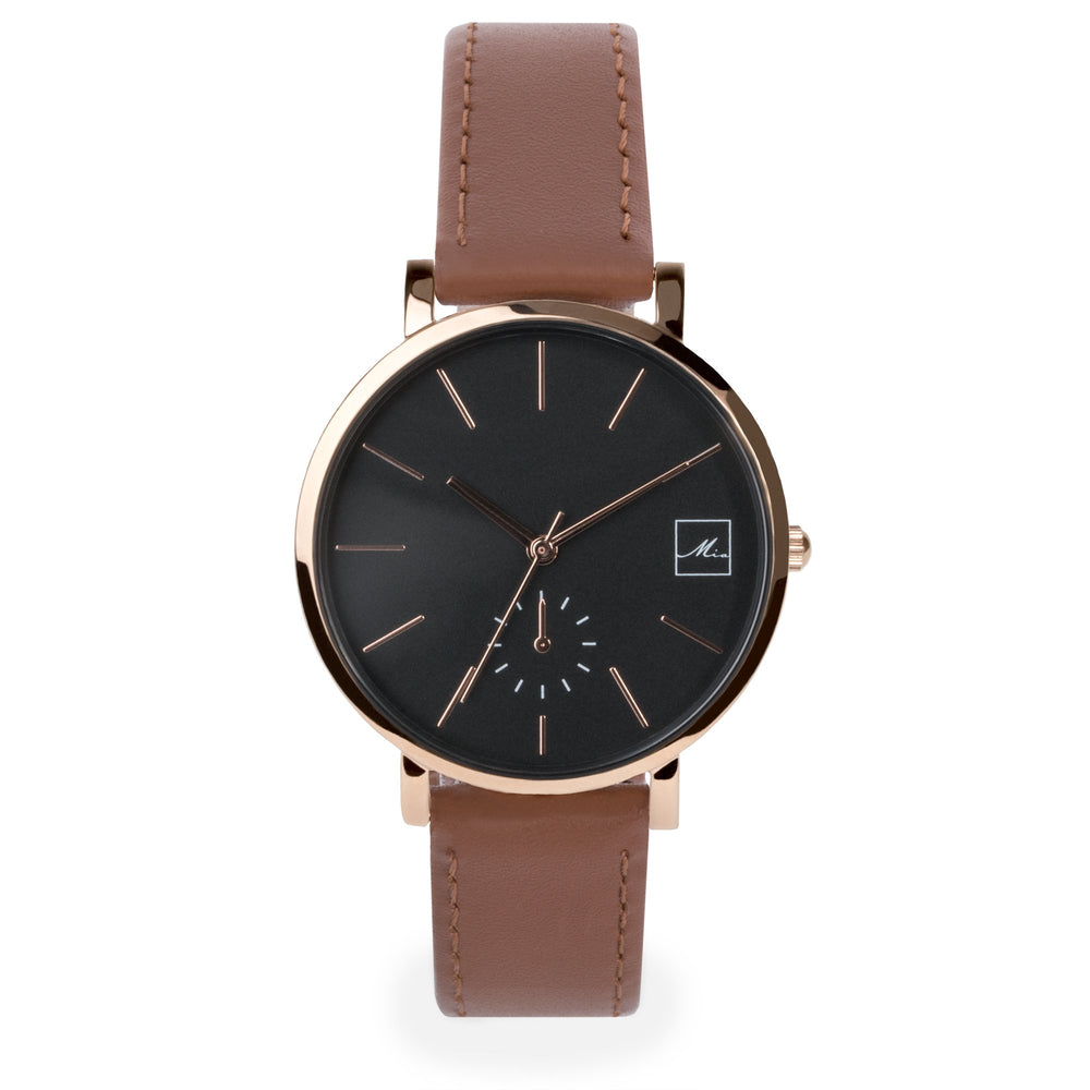 minimal brown leather watch for women