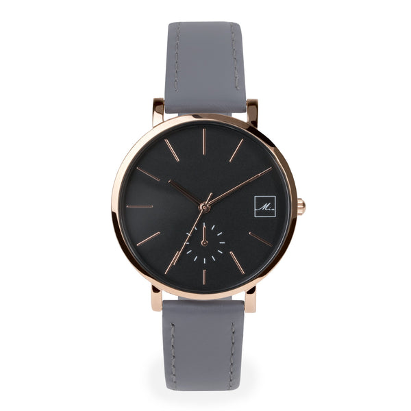 minimal grey leather watch for women