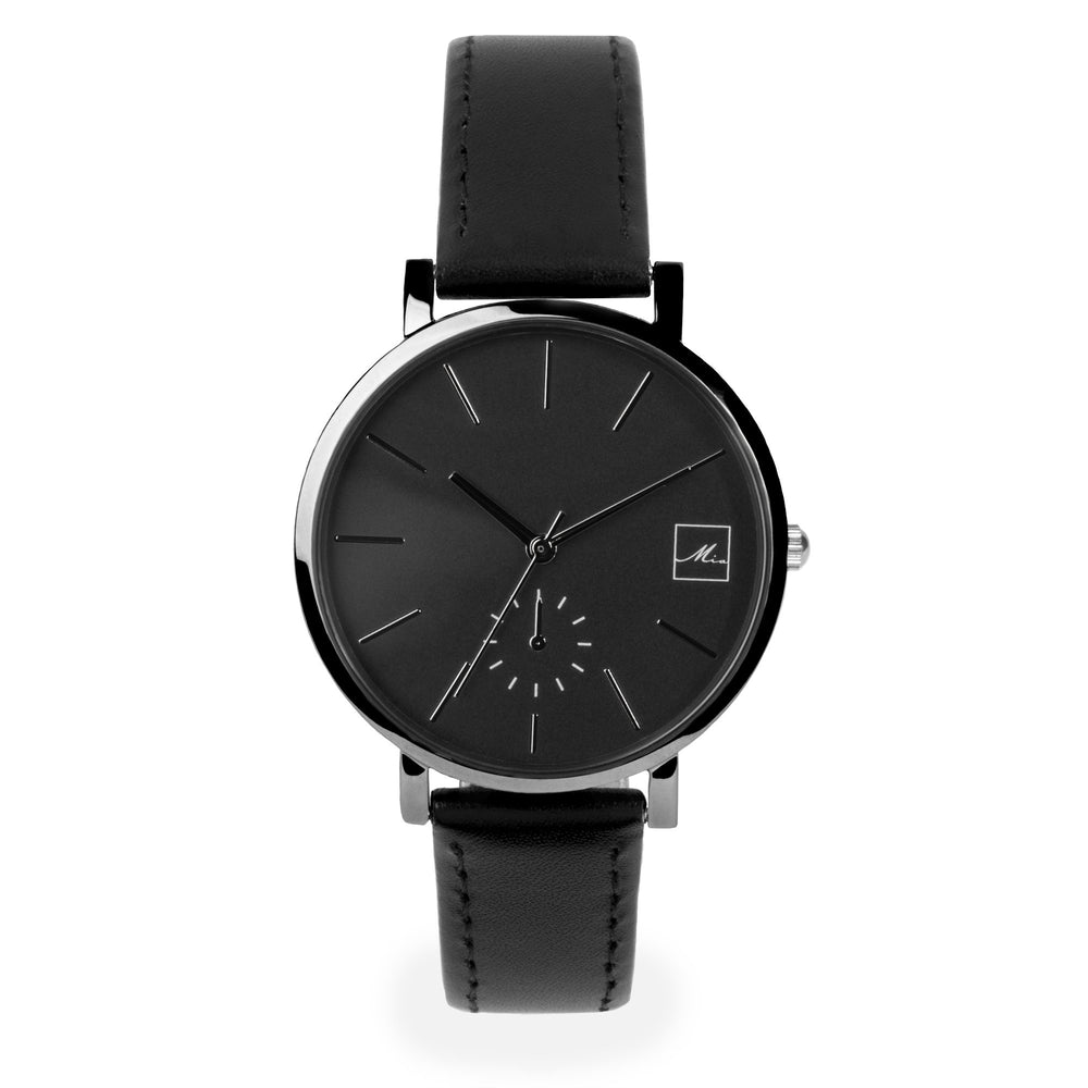 minimal black leather watch for women