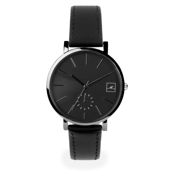 minimal black leather watch for women