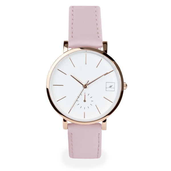 minimal light pink leather watch women