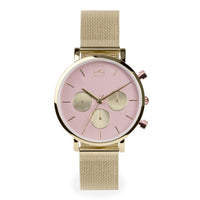 minimal gold chrono pink dial watch women 