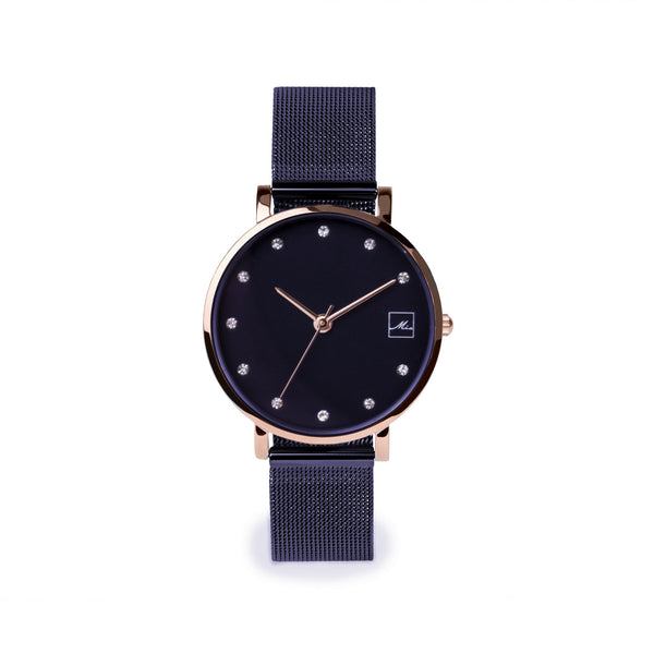 navy small and minimal watch with stones stainless steel W119M02BM MIA Jewelry