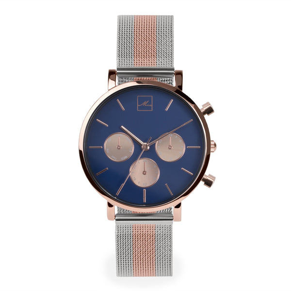blue dial minimal chrono watch women