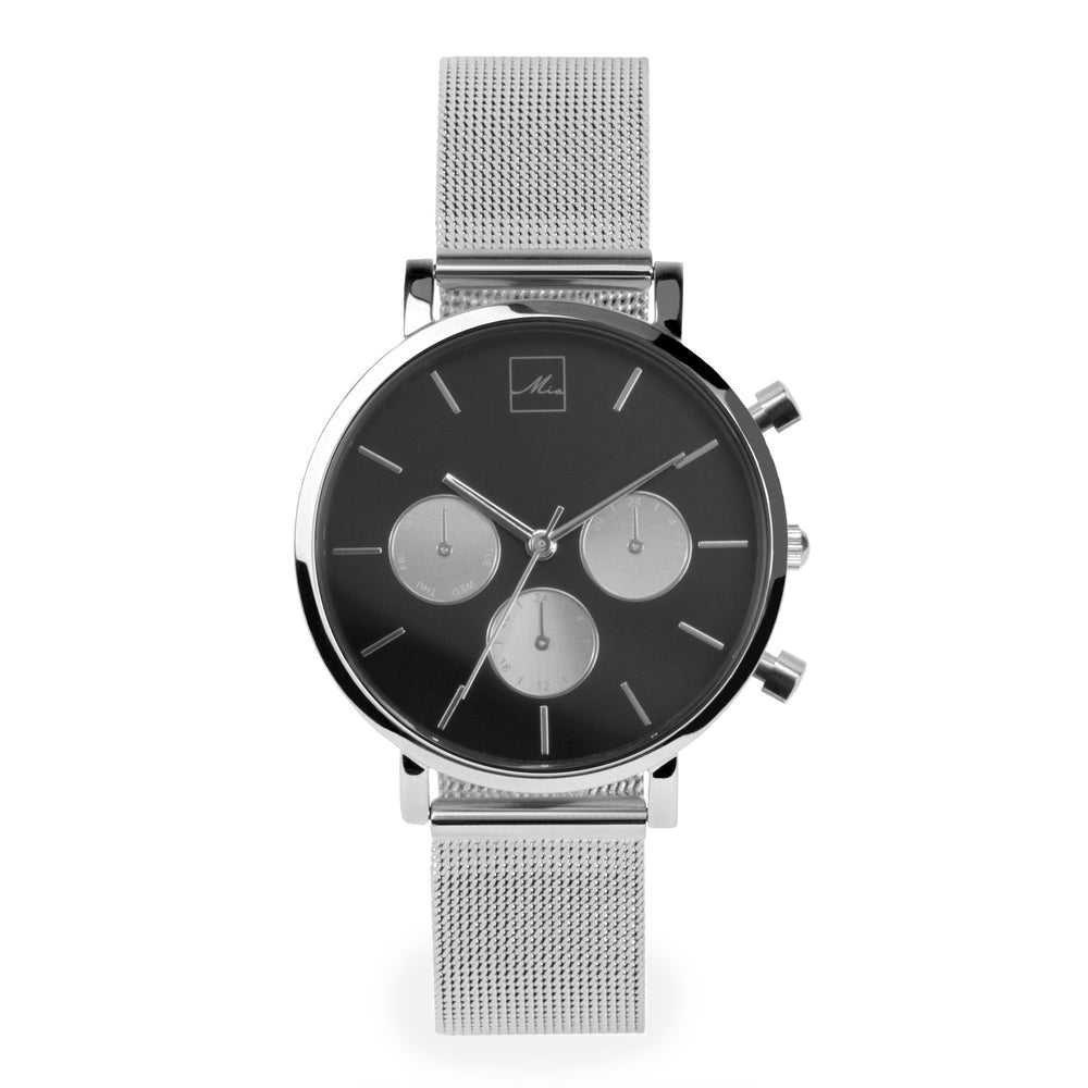 minimal chrono watch women silver black