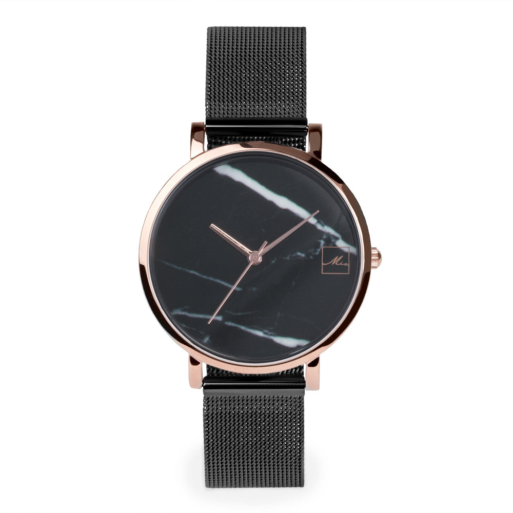 Minimal black marble watch interchangeable mesh bracelet MIAJWL Australia