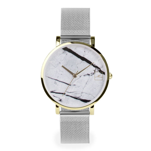 minimal white marble watch women