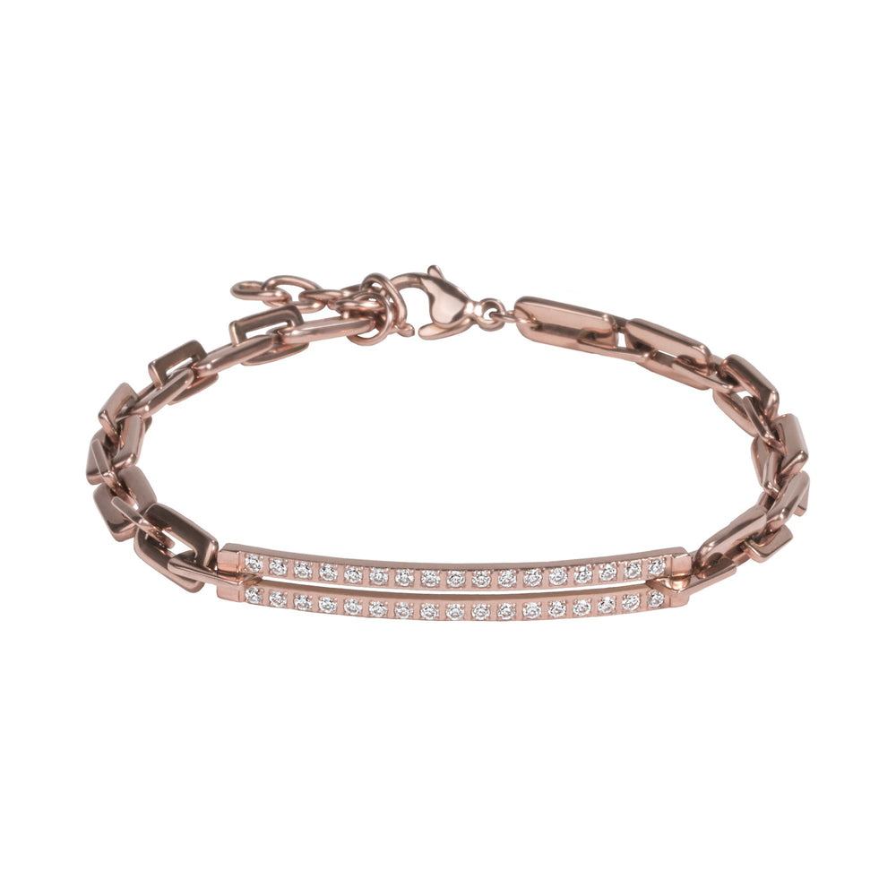rose gold bracelet with links and stones stainless steel