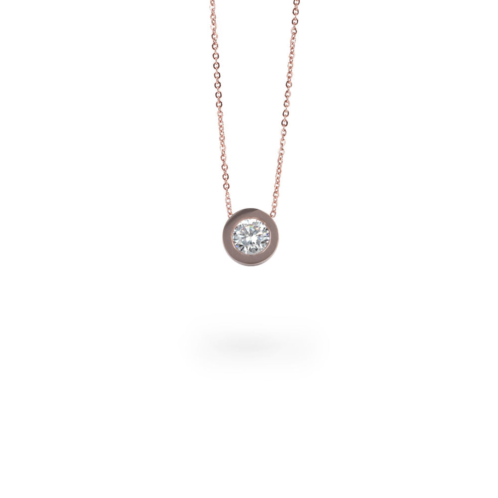 rosegold round stone pendant necklace hypoallergenic