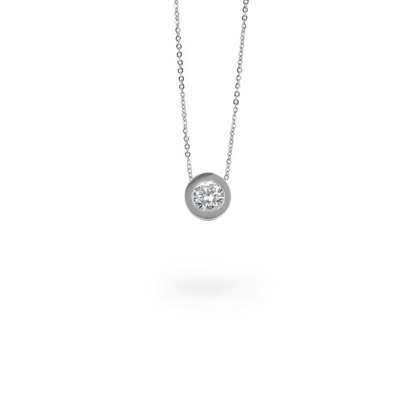 silver round stone pendant necklace hypoallergenic