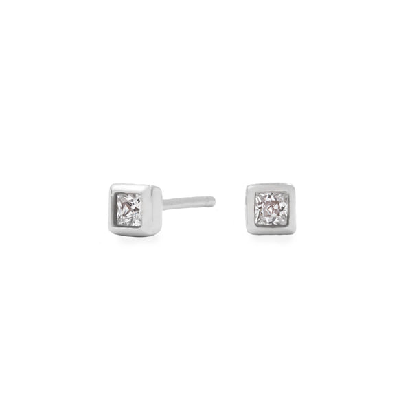 stainless steel 4mm square stone stud earrings hypoallergenic MIAJWL T119E005AR
