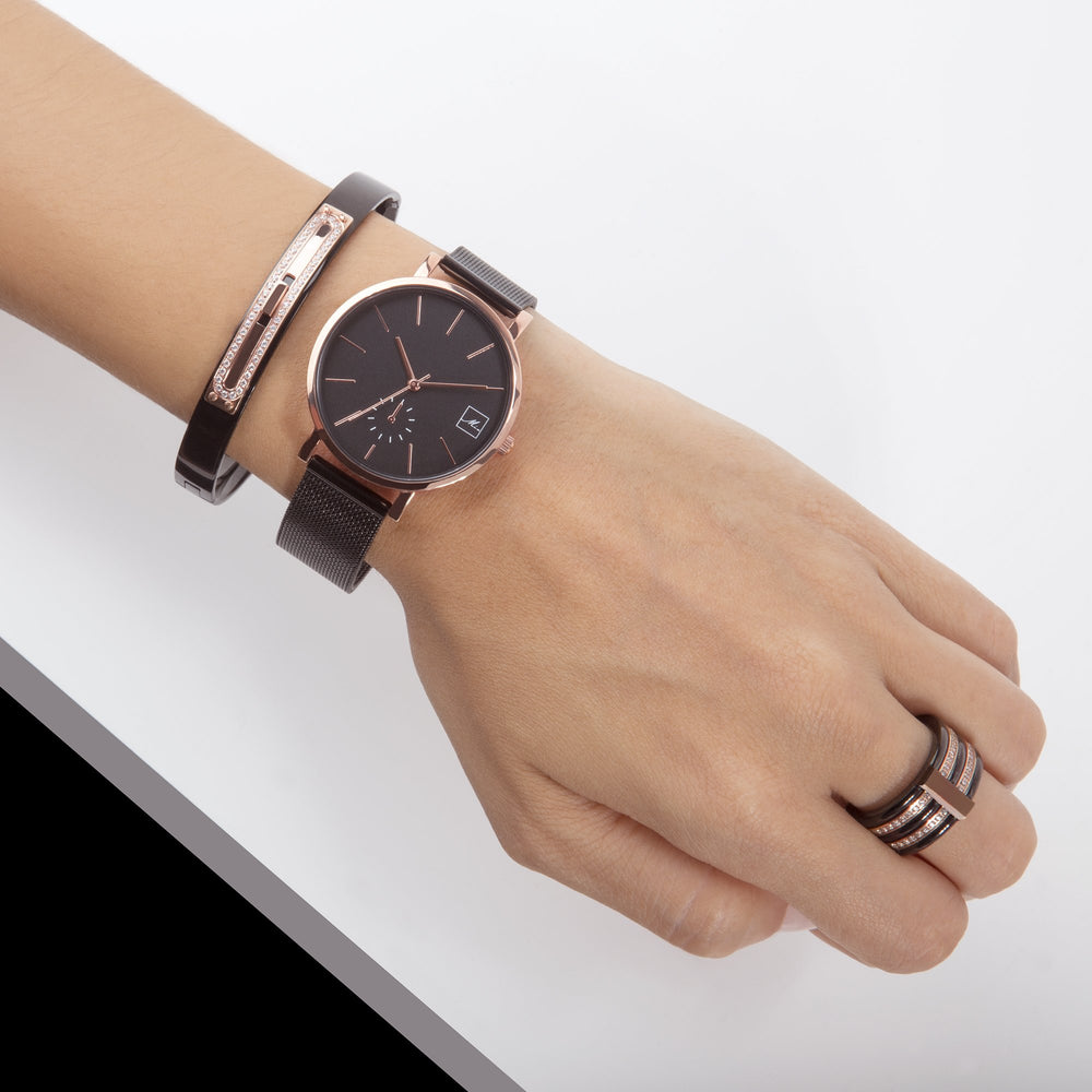 watch-women-black-rosegold-mesh-bracelet-hypoallergenic -W317M02-MIA