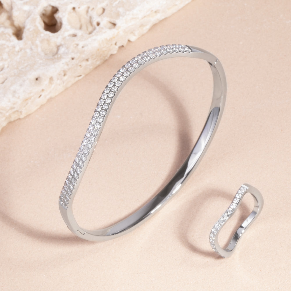 gold stainless steel wave bracelet stones T119B001DO MIA Jewelry