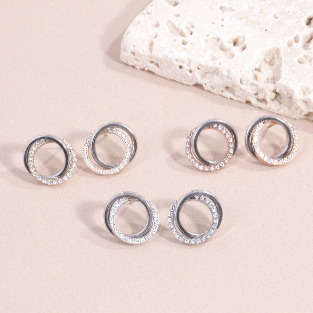stainless steel circle earrings with stones hypoallergenic T119E009DO MIAJWL
