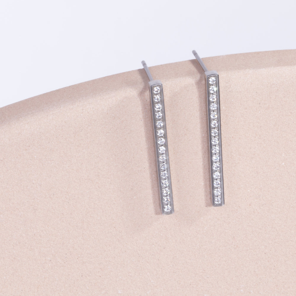 rose gold stainless steel long bar earrings stones T119E010DORO MIAJWL