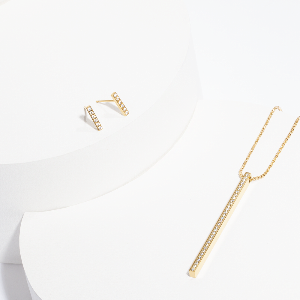 long necklace bar with stones stainless steel MIA collier barre pierres acier inoxydable T419N002AR
