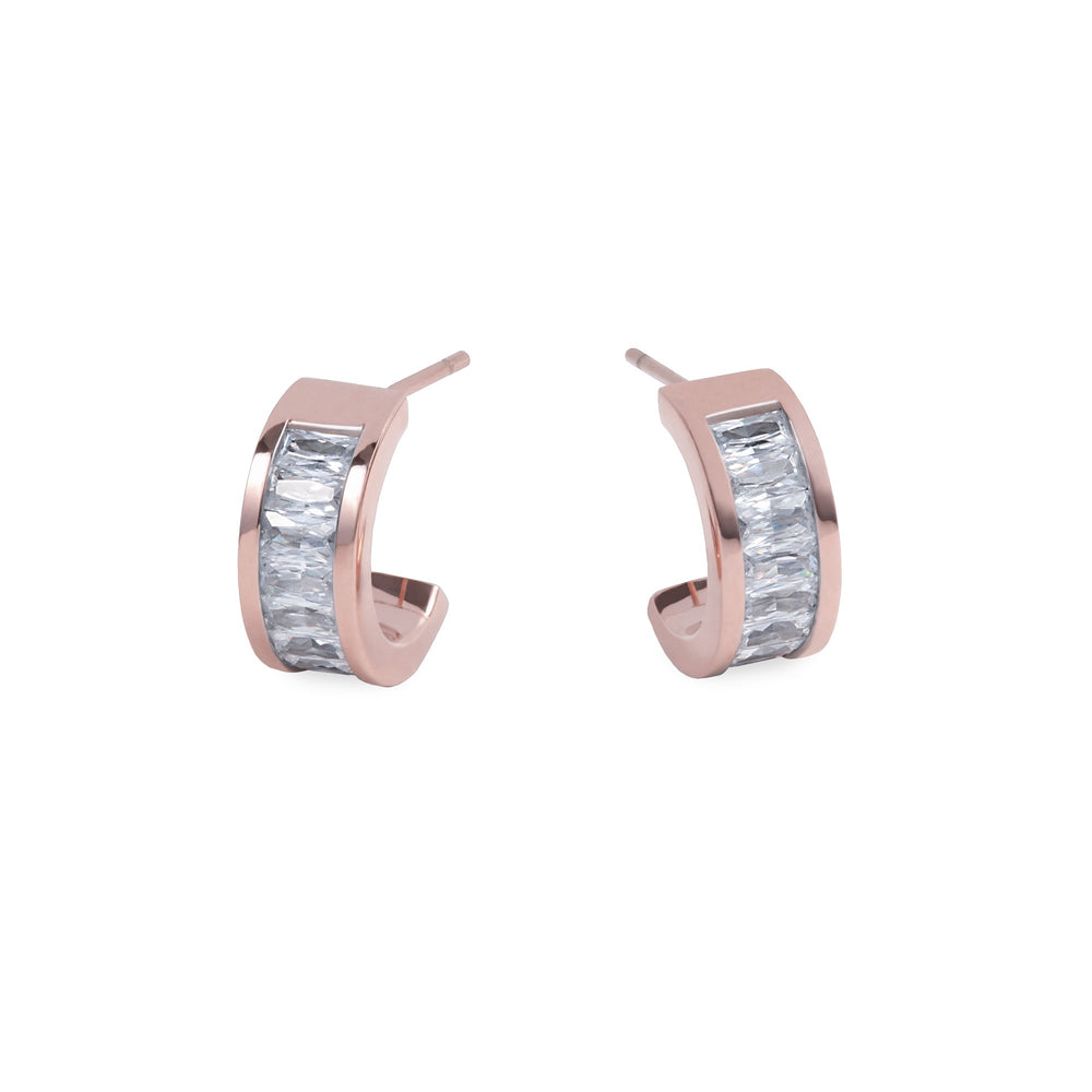 rose gold stainless steel hoop earring with stones