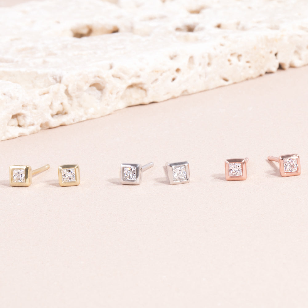 rose gold 4mm square stone stud earrings hypoallergenic MIAJWL T119E005DORO