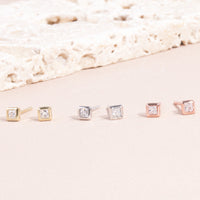 rose gold 4mm square stone stud earrings hypoallergenic MIAJWL T119E005DORO