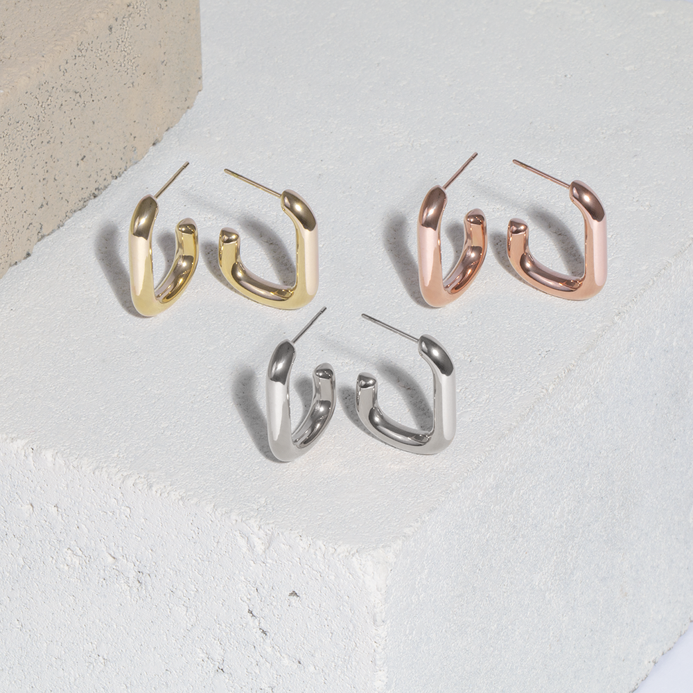 stainless steel square hoop earrings boucles oreilles anneaux carrées acier inoxydable MIA T319E003