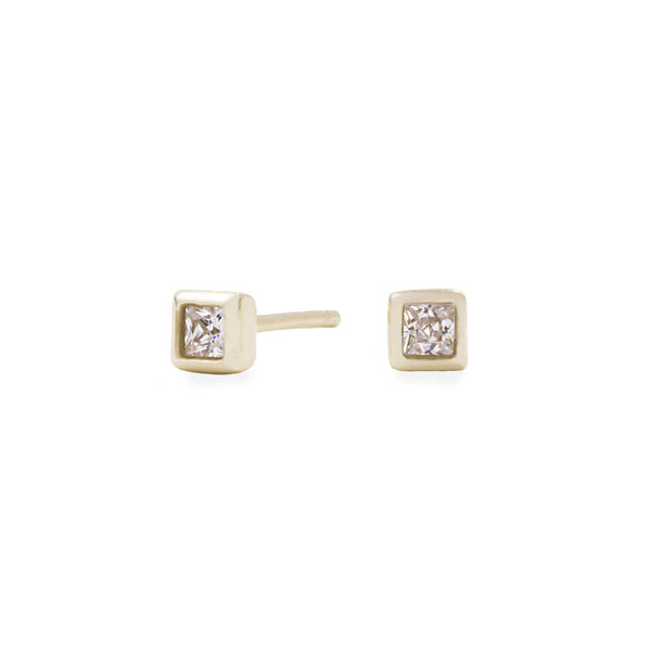 gold 4mm square stone stud earrings hypoallergenic MIAJWL T119E005DO