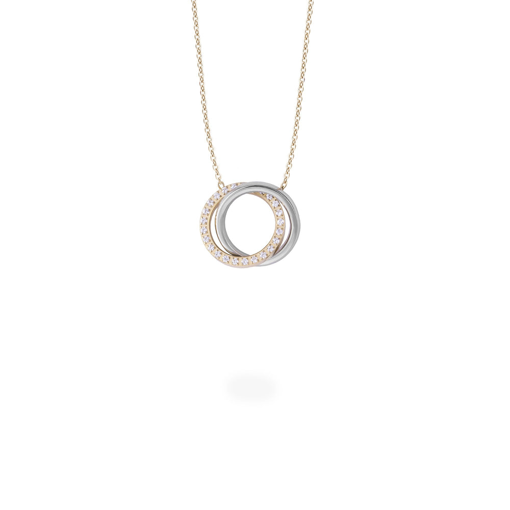 stainless steel gold double circle pendant necklace with stones T119P001DO MIA Jewelry