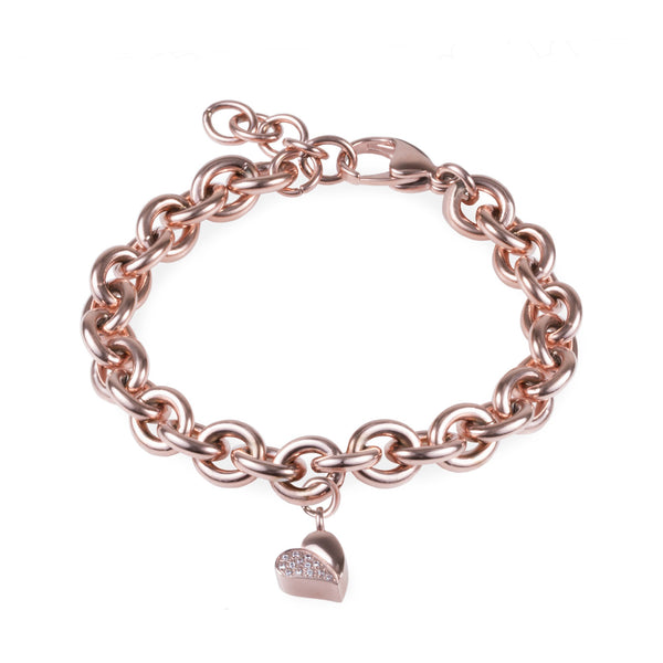 rose gold heart charm bracelet stainless steel