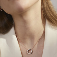 stainless steel rose gold double circle pendant necklace with stones T119P001DORO MIA Jewelry