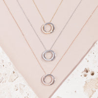 stainless steel gold double circle pendant necklace with stones T119P001DO MIA Jewelry