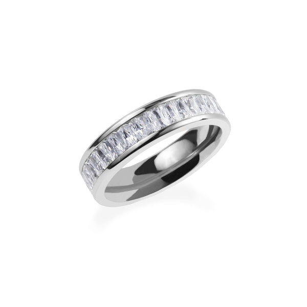 stainless steel eternity ring with rectangle stones 