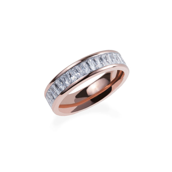 rose gold eternity ring with rectangle stones 