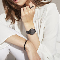 minimal black leather watch for women