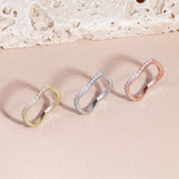 gold stainless steel thin ring wave stones T119R002DO MIA JEWELLERY